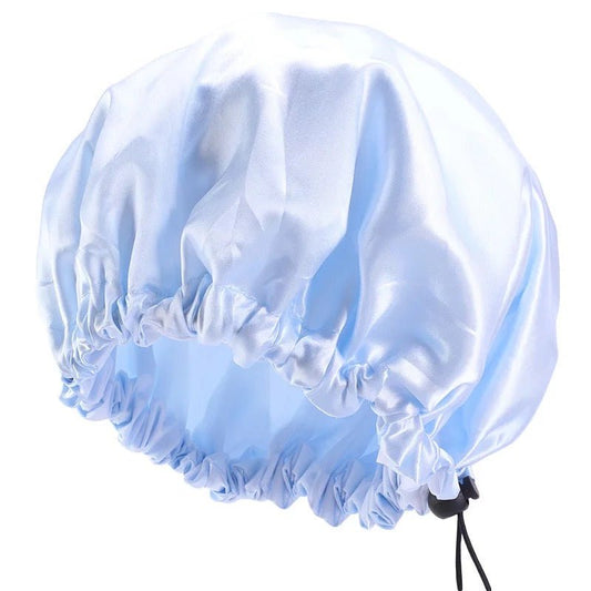 Luxury Satin Double Layer Adjustable Shower Cap for Women – Waterproof Inner Plastic Lining – Premium Adjustable Elastic Fit – Reusable & Stylish Hair Protection - Fatisha Boutique