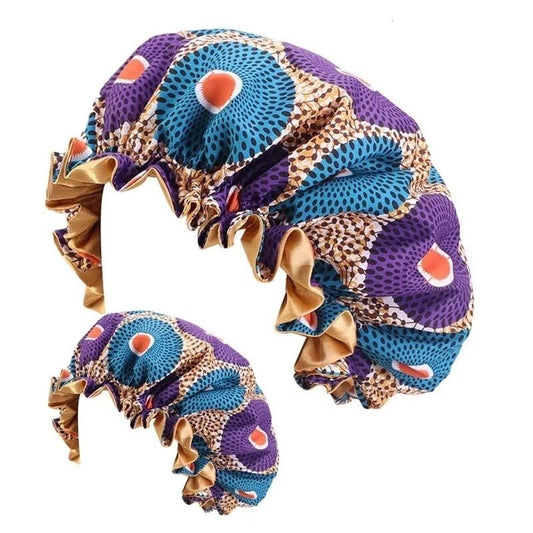 Mummy And Child Matching Revisable Large Ankara Bonnet With Ruffle Edges Sets - Fatisha Boutique