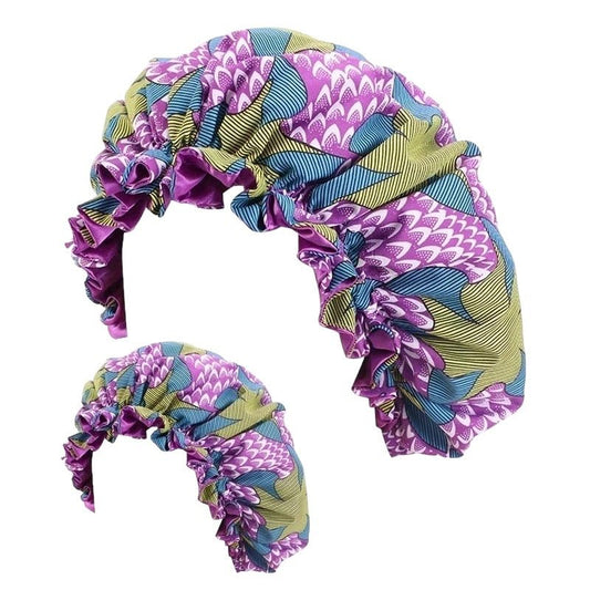 Mummy And Child Matching Revisable Large Ankara Bonnet With Ruffle Edges Sets - Fatisha Boutique