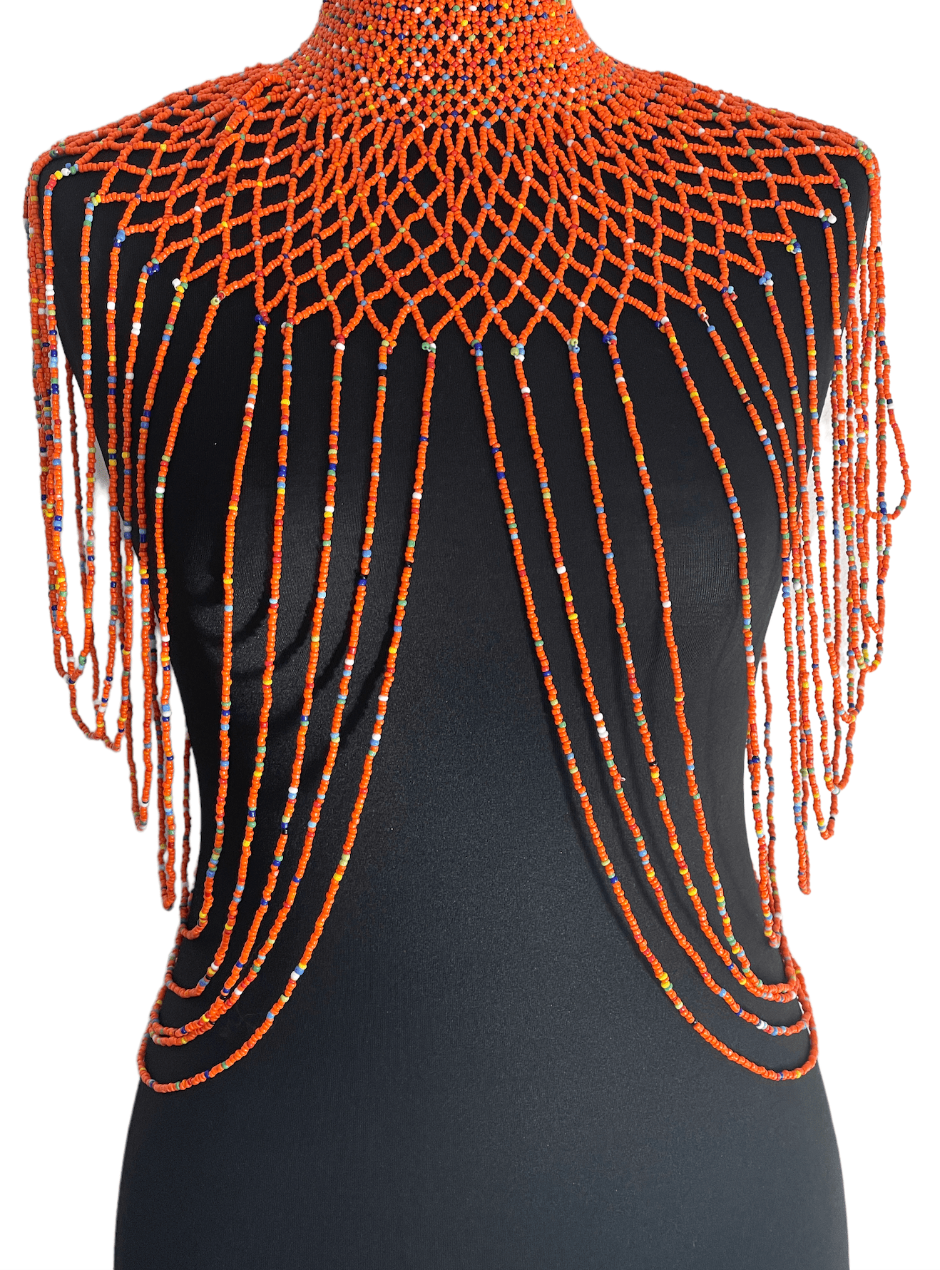 Orange Authentic Maasai Zulu Ethnic Beaded Collar Shoulder Body Jewellery - Fatisha Boutique