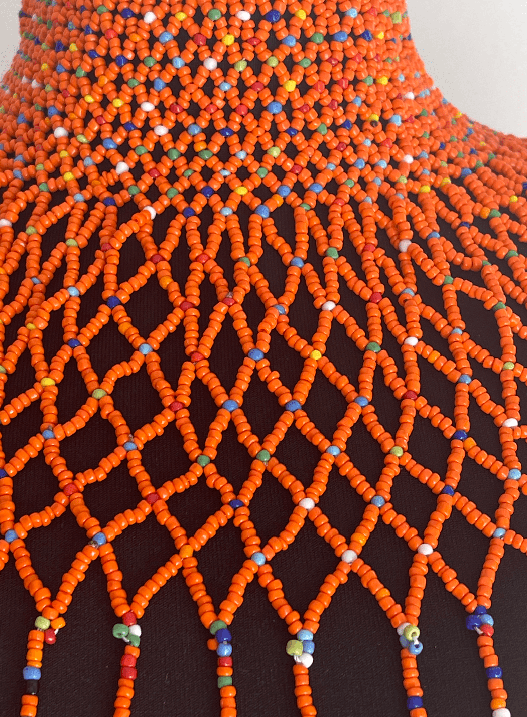Orange Authentic Maasai Zulu Ethnic Beaded Collar Shoulder Body Jewellery - Fatisha Boutique