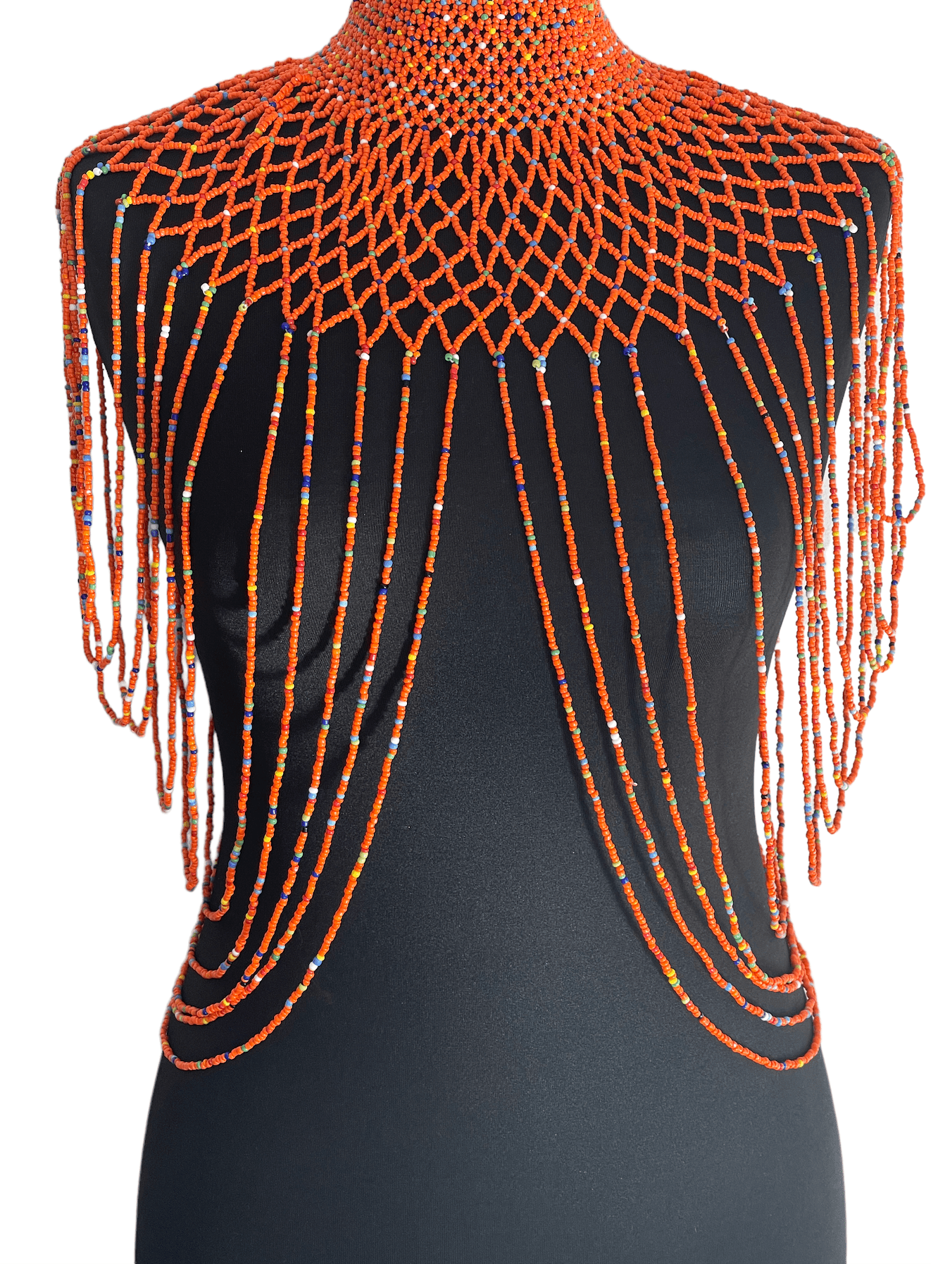 Orange Authentic Maasai Zulu Ethnic Beaded Collar Shoulder Body Jewellery - Fatisha Boutique