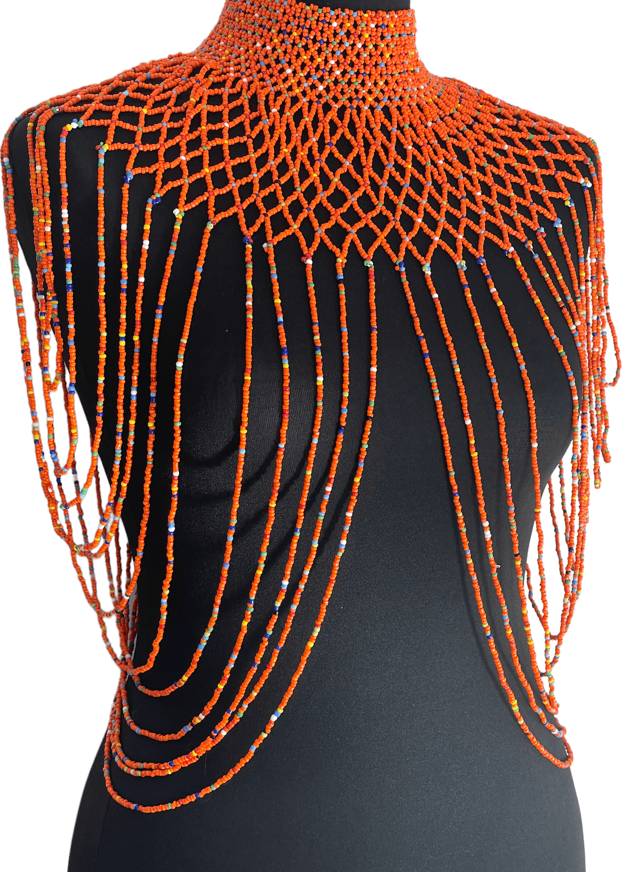 Orange Authentic Maasai Zulu Ethnic Beaded Collar Shoulder Body Jewellery - Fatisha Boutique