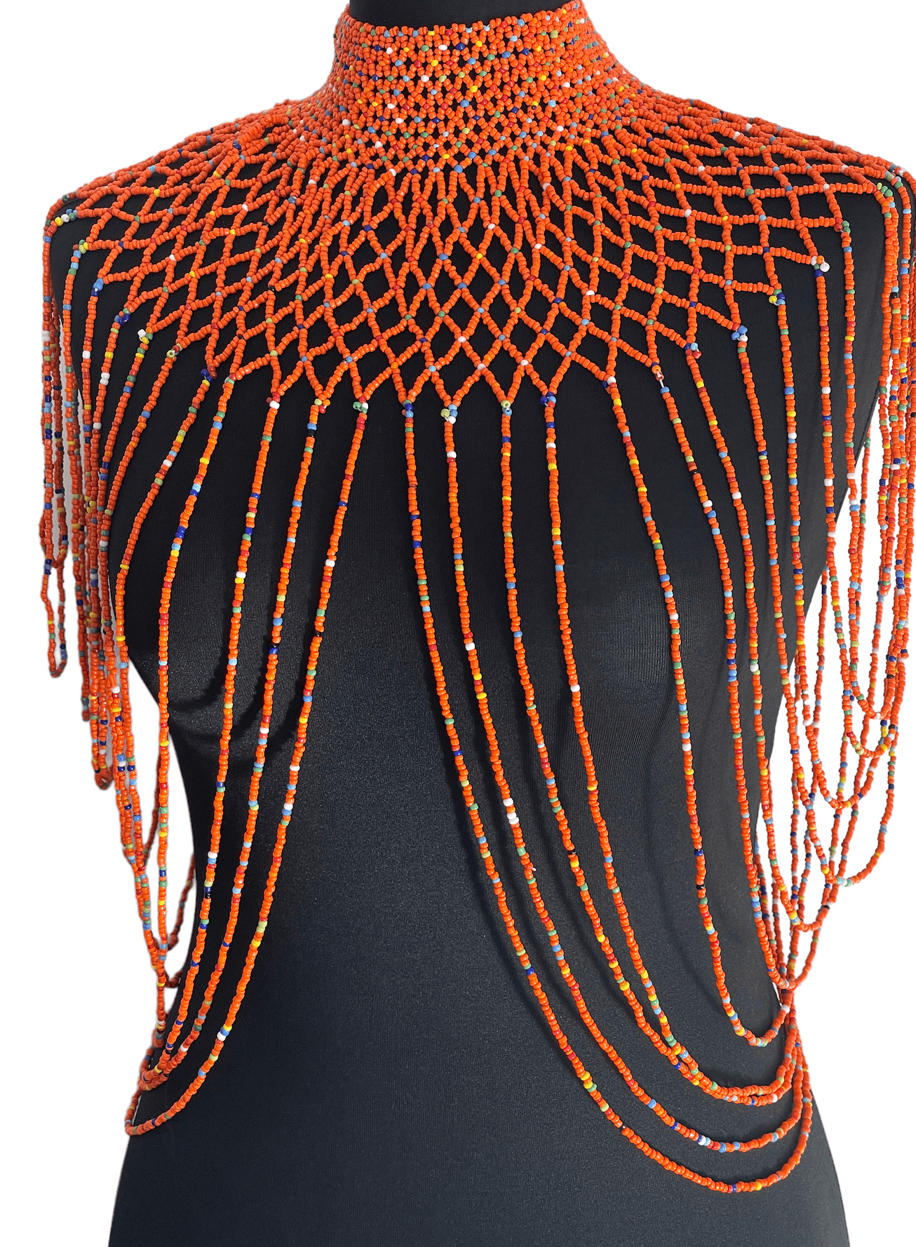 Orange Authentic Maasai Zulu Ethnic Beaded Collar Shoulder Body Jewellery - Fatisha Boutique