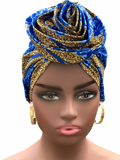 Pre - Tied Ankara Fabric Flower Turban Caps - Fatisha Boutique
