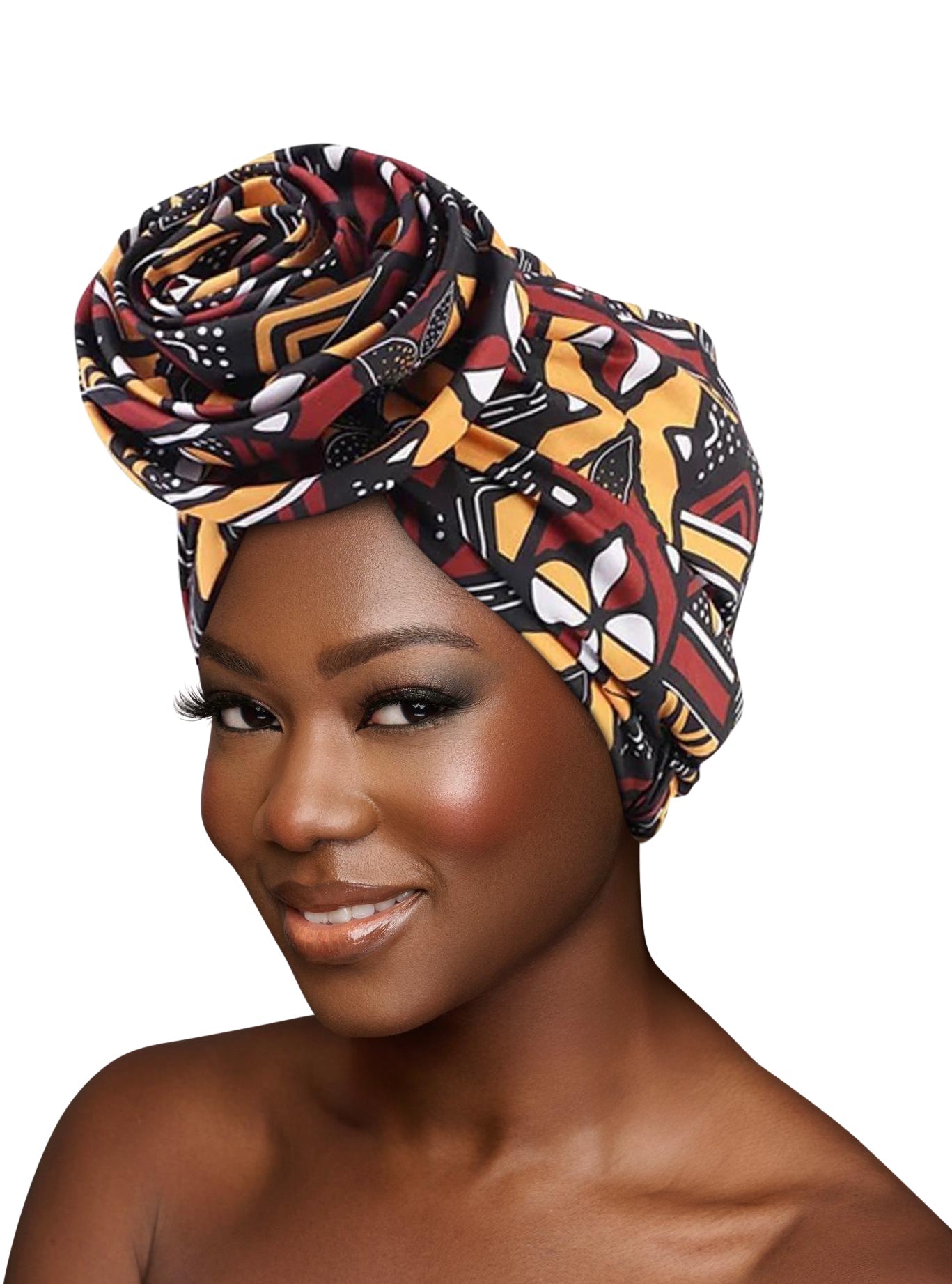 Pre - Tied Ankara Fabric Flower Turban Caps - Fatisha Boutique