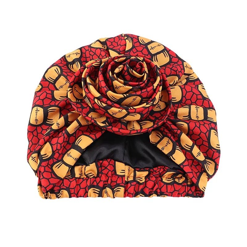 Pre - Tied Ankara Fabric Flower Turban Caps - Fatisha Boutique