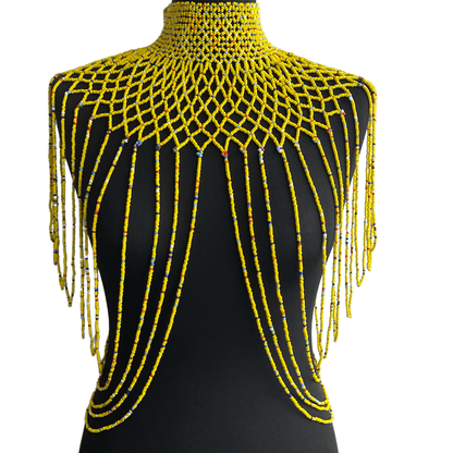Yellow Authentic Maasai Zulu Ethnic Beaded Collar Shoulder Body Jewellery - Fatisha Boutique
