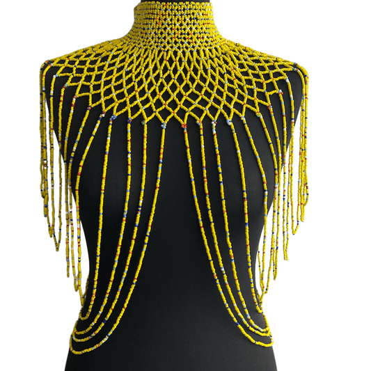 Yellow Authentic Maasai Zulu Ethnic Beaded Collar Shoulder Body Jewellery - Fatisha Boutique