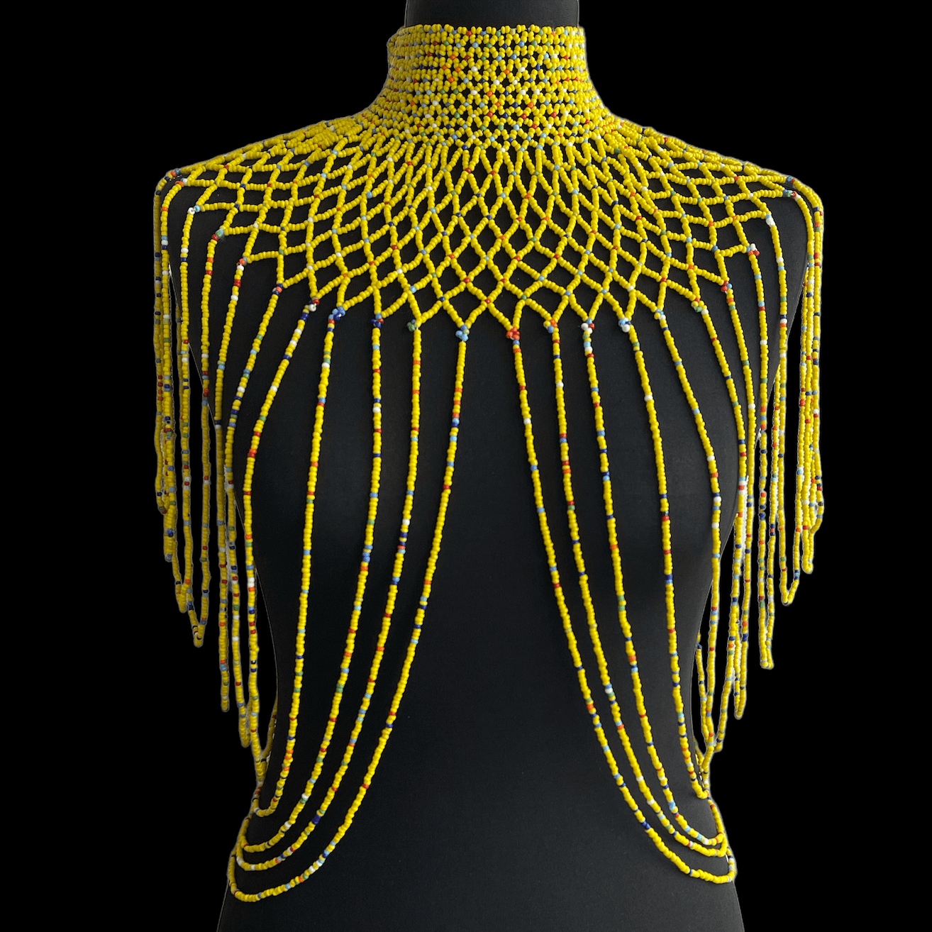 Yellow Authentic Maasai Zulu Ethnic Beaded Collar Shoulder Body Jewellery - Fatisha Boutique