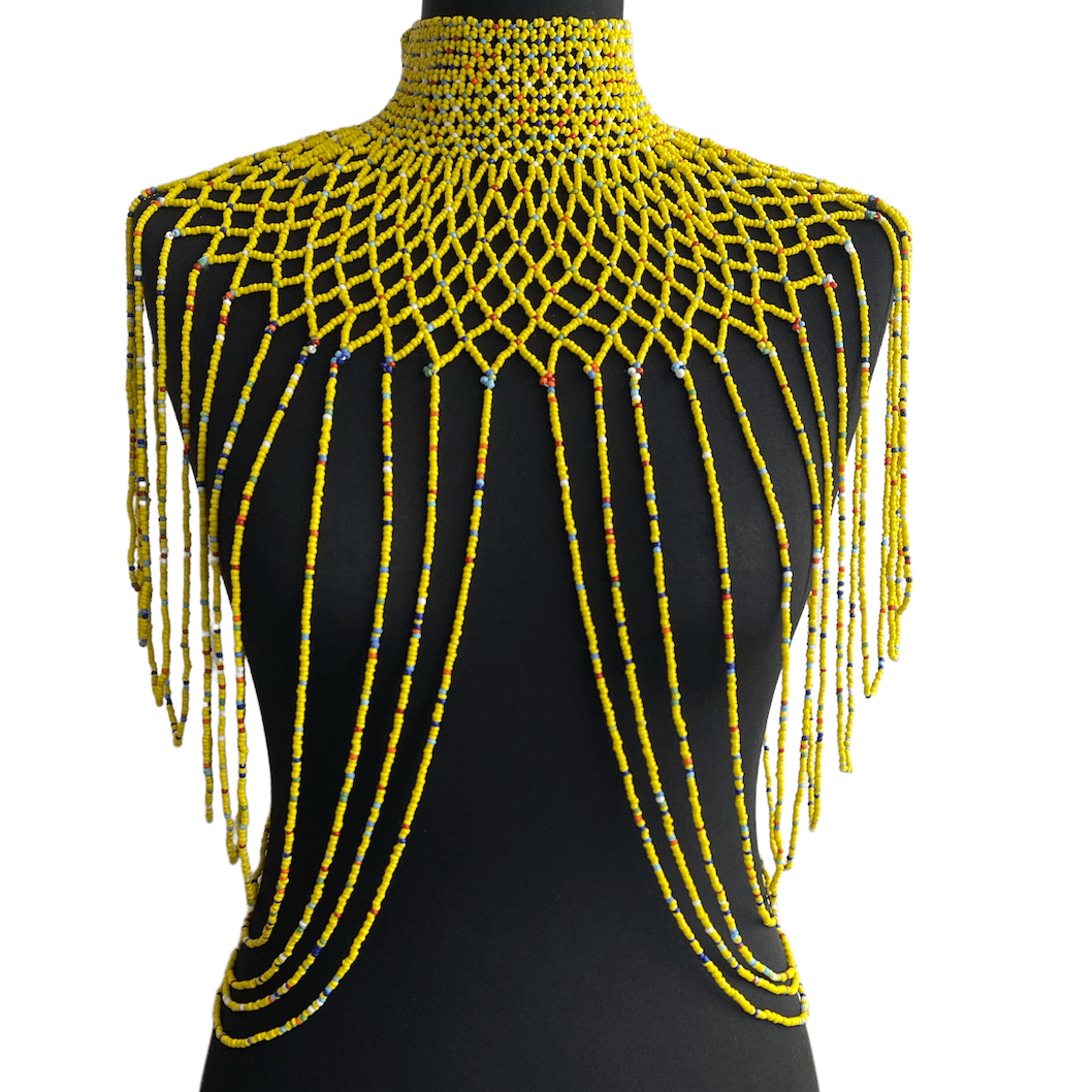 Yellow Authentic Maasai Zulu Ethnic Beaded Collar Shoulder Body Jewellery - Fatisha Boutique