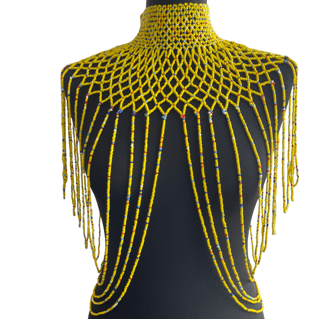 Yellow Authentic Maasai Zulu Ethnic Beaded Collar Shoulder Body Jewellery - Fatisha Boutique