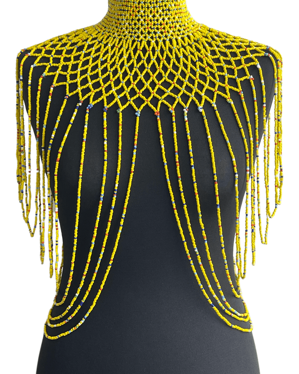 Yellow Authentic Maasai Zulu Ethnic Beaded Collar Shoulder Body Jewellery - Fatisha Boutique