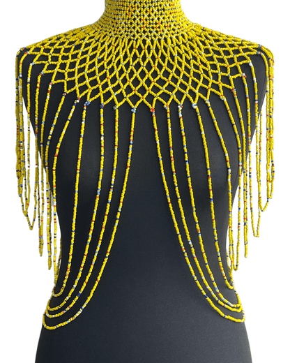 Yellow Authentic Maasai Zulu Ethnic Beaded Collar Shoulder Body Jewellery - Fatisha Boutique